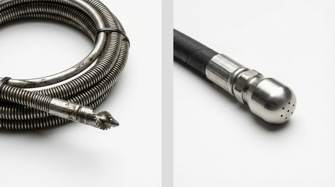 Drain snake cable and hydro jetting nozzle used for drain cleaning in Glenwood City, WI