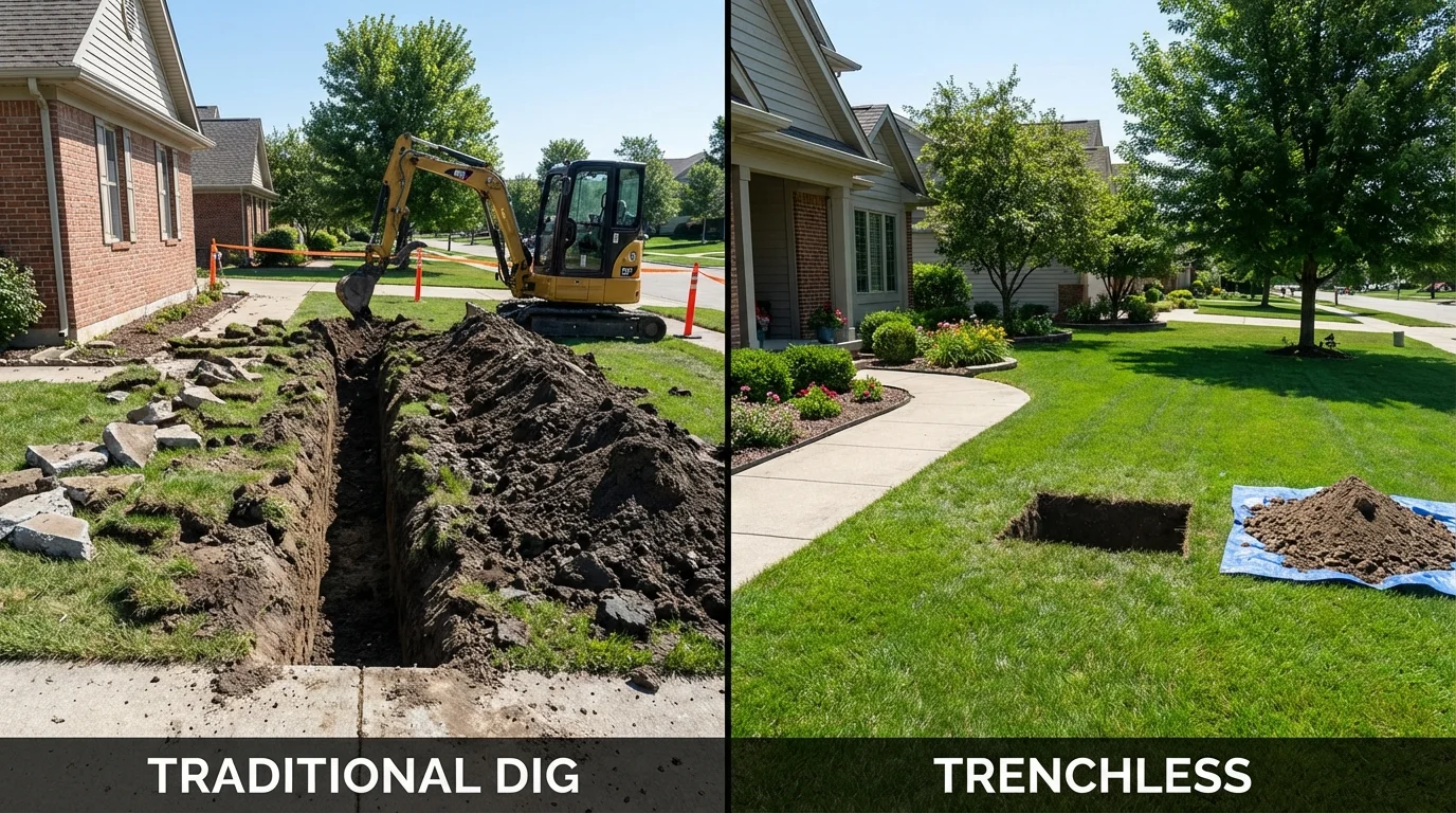 Trenchless sewer repair with minimal yard damage versus traditional excavation in Glenwood City, WI